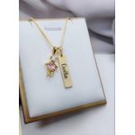 Colar Uma Plaquinha Personalizada e Pingente Menina Pedra Banhado a Ouro