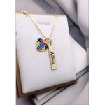 Colar Uma Plaquinha Personalizada e Coração Quebra Cabeça Autismo