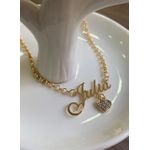 Colar Personalizado Elo Portugues e Detalhe De Coração Cravejado Banhada a Ouro