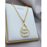 Colar Gota Personalizado Com Até 3 Nomes Banhado a Ouro Na Corrente De Elo Portugues