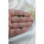 Conjunto Ponto De Luz Coração Verde Escuro Em Prata 925