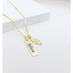Colar Plaquinha Personalizada e Pingente de Menina Banhado a Ouro 