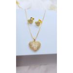 Conjunto Coração Cravejado Zircônias Banhado a Ouro