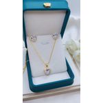 Conjunto Coração Zircônia Banhado a Ouro