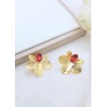 Brinco Orquídea Banhado a Ouro Com Zircônia Rubi