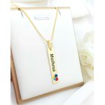 Colar Uma Plaquinha Personalizada Coração Quebra Cabeça Autismo Banhada a Ouro