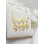Colar Mamãe Com 4 Pingentes De Filhos Banhado a Ouro