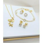 Kit de 02 Brincos, colar, pulseira Banhados a Ouro 