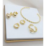 Kit de 02 Brincos, anel ajustável, bracelete Banhados a Ouro 