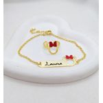 Conjunto Infantil Personalizado Pulseira e Anel Banhado a Ouro