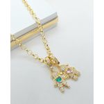 Corrente Elo Portugues De 5mm e Pingente De 2 Filhos Cravejados Banhado a Ouro 