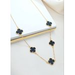 Colar 5 Trevos Preto Resinado Banhada a Ouro 