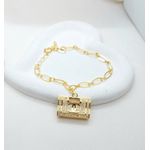 Pulseira Pingente Bolsa Cravejado em Microzircônias Banhada a Ouro