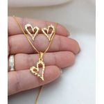 Conjunto Coração Forma Orgânica Banhado a Ouro 