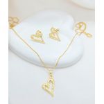 Conjunto Coração Forma Orgânica Banhado a Ouro 