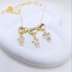Colar Três Corações Personalizados e Pingentes De Filhos (a) Banhado a Ouro 