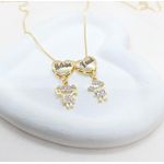 Colar Dois Corações Personalizados e Pingentes De Filhos Cristal Banhado a Ouro