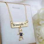 Colar Plaquinha Personalizada e Pingente De Menino Banhado a Ouro