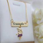 Colar Plaquinha Personalizada e Pingente De Menina Banhado a Ouro