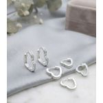 Trio de Argolas Coração Com Zirconias Cravejadas Banhada a Prata 