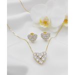 Conjunto Colar e Brinco Zircônias Coração Banhado a Ouro 