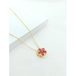 Colar Flor Zircônias Rosa e Brancas Banhado a Ouro 