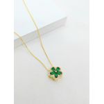Colar Flor Zircônias Verde e Brancas Banhado a Ouro