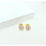 Brinco Flor Pequeno Cravejado em Zircônias Banhado a Ouro