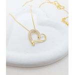 Colar Coração Metade Cravejado Em Zircônias Banhado a Ouro