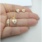 Conjunto Coração Com Pedra Banhado a Ouro 