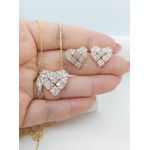 Conjunto Colar e Brinco Zircônias Coração Banhado a Ouro 