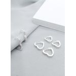 Trio de Argolas Coração Com Zirconias Cravejadas Banhada a Prata 