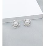 Brinco Flor e Pérola Banhado a Prata