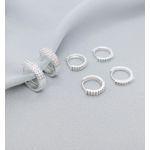 Trio de Argolas Redondas Cravejadas Banhada a Prata 