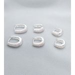 Trio de Argolas Com Zirconias Cravejadas Banhada a Prata 