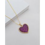 Colar Pingente Coração Cravejado em Zircônias Rubi e Cristal Banhada a Ouro 
