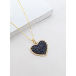 Colar Pingente Coração Cravejado em Zircônias Azul e Cristal Banhada a Ouro Copia
