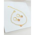 Conjunto Infantil Pulseira e Brinco de Argola Borboleta Banhado a Ouro 