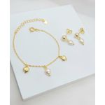Conjunto Infantil Pulseira e Brinco Corações Banhado a Ouro 
