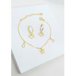 Conjunto Infantil Pulseira e Brinco de Argola Borboleta Lisa Banhado a Ouro 