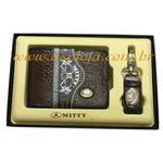 CA-731 - Conjunto de Carteira Masculina Mitty Couro Legitimo Com Chaveiro HG20 Cor Café