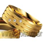 Aliança elegante de casamento ou noivado com faixas lisas e foscas ouro amarelo largura 10,0mm