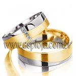 Aliança de casamento ou noivado duo color de diamantes em ouro amarelo largura 6,0mm