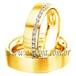 Par De Aliança Ouro Amarelo 18K Noivado Ou Casamento Cravejada Com Diamantes Largura-6,0 mm