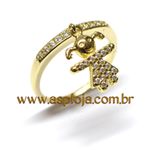 Anel Meia Aliança Ouro 18K Com Berloque Menina Cravejada 27 Diamantes 1,0 Ponto