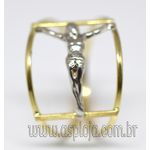 AN-4155-Anel de Ouro 18K Filegrama Com Cristo em Ouro Branco