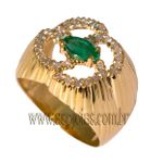 Anel Elegânce Em Ouro 18K 1 Pedra de Esmeralda 30 Unid de Diamantes de 1,0 pt