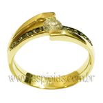 Anel Solitario em Ouro 18K 1 Diam 0,26 Ct e 10 Diam Negro 0,10 Ct