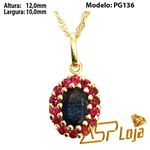 Pingente de Ouro 18K Safira Oval e Rubi