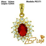 Pingente em Ouro 18K Pedra Oval Rubi Com Diamantes